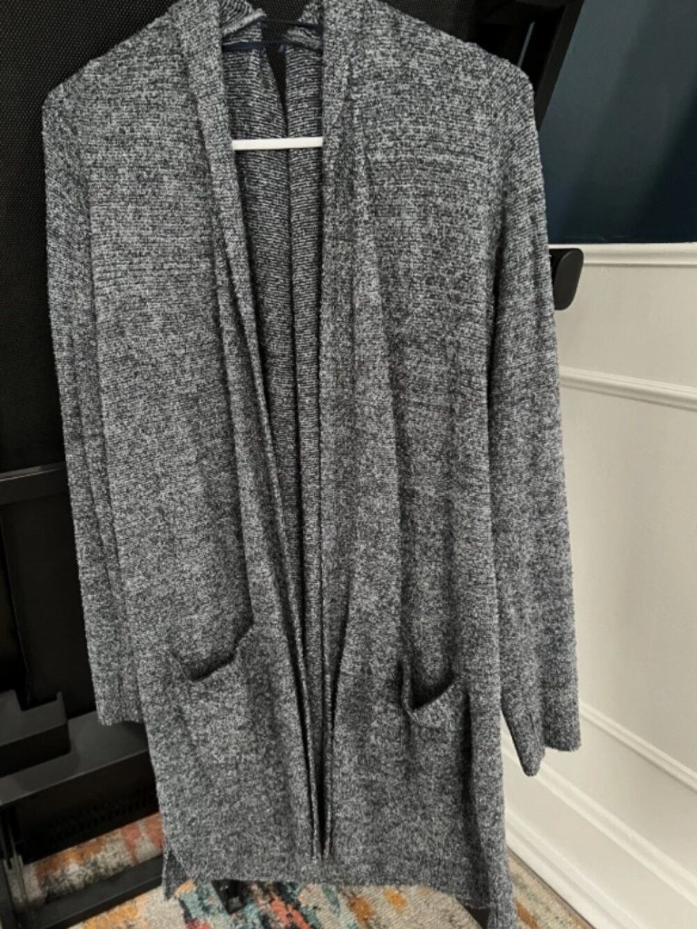 Search For Sanity Blue/Grey Chenille Open Front Duster Size L, Good Condition